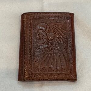 Brown Leather Embossed Men's Wallet from Mexico Indian Native American Southwest